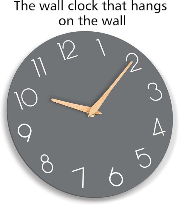 Wall Clock, Gray Wooden Silent Non-Ticking - Image 2